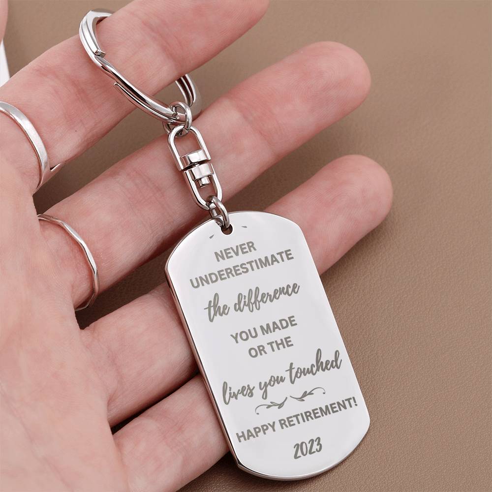 Personalized Retirement Gift Engraved Dog Tag Keychain 2023