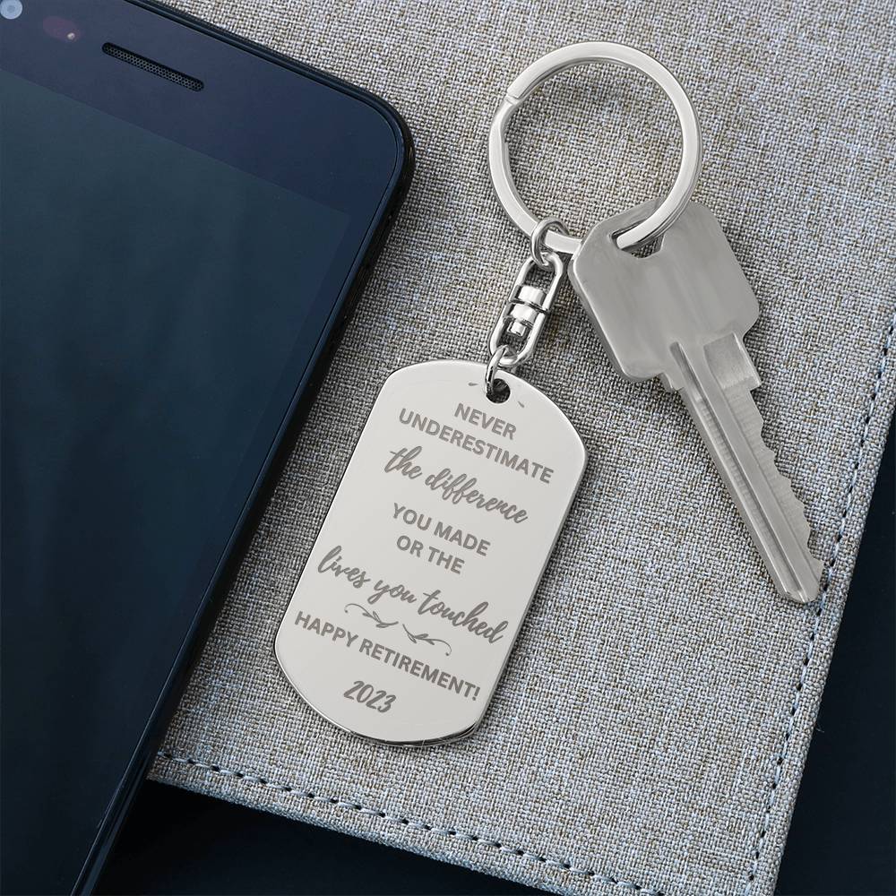 Personalized Retirement Gift Engraved Dog Tag Keychain 2023