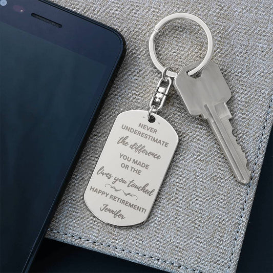 Personalized Retirement Gift Engraved Dog Tag keychain