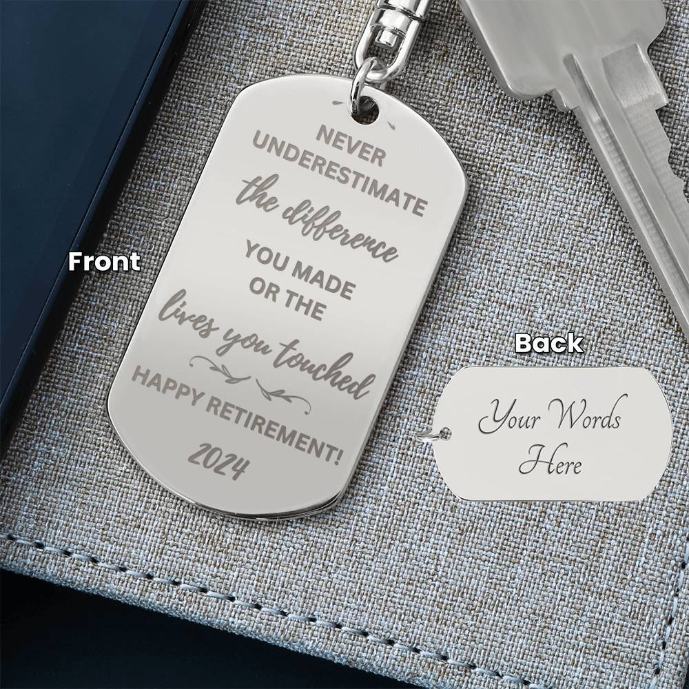 Personalized Retirement Gift 2024 Engraved Dog Tag keychain