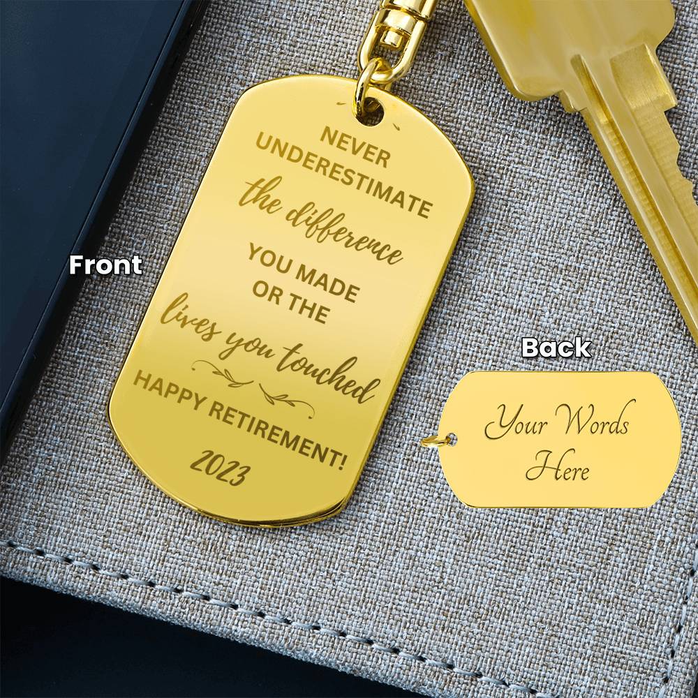 Personalized Retirement Gift Engraved Dog Tag Keychain 2023