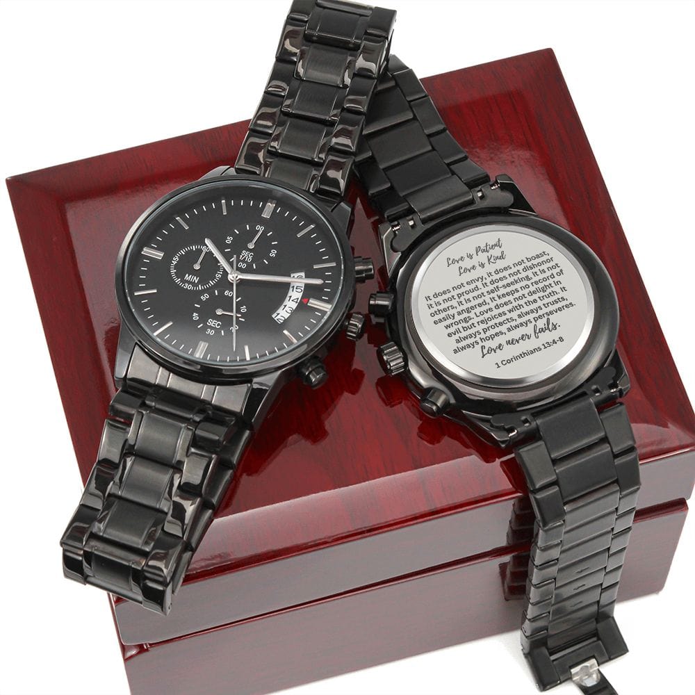 Wedding Day Gift For Groom From Bride | 1 Corinthians 13:4-8  | Engraved Watch