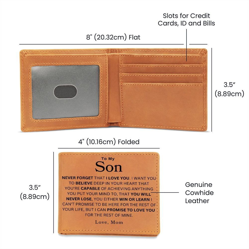 To My Son ' Never Forget That I Love You" Love Mom |  Men's Leather Wallet