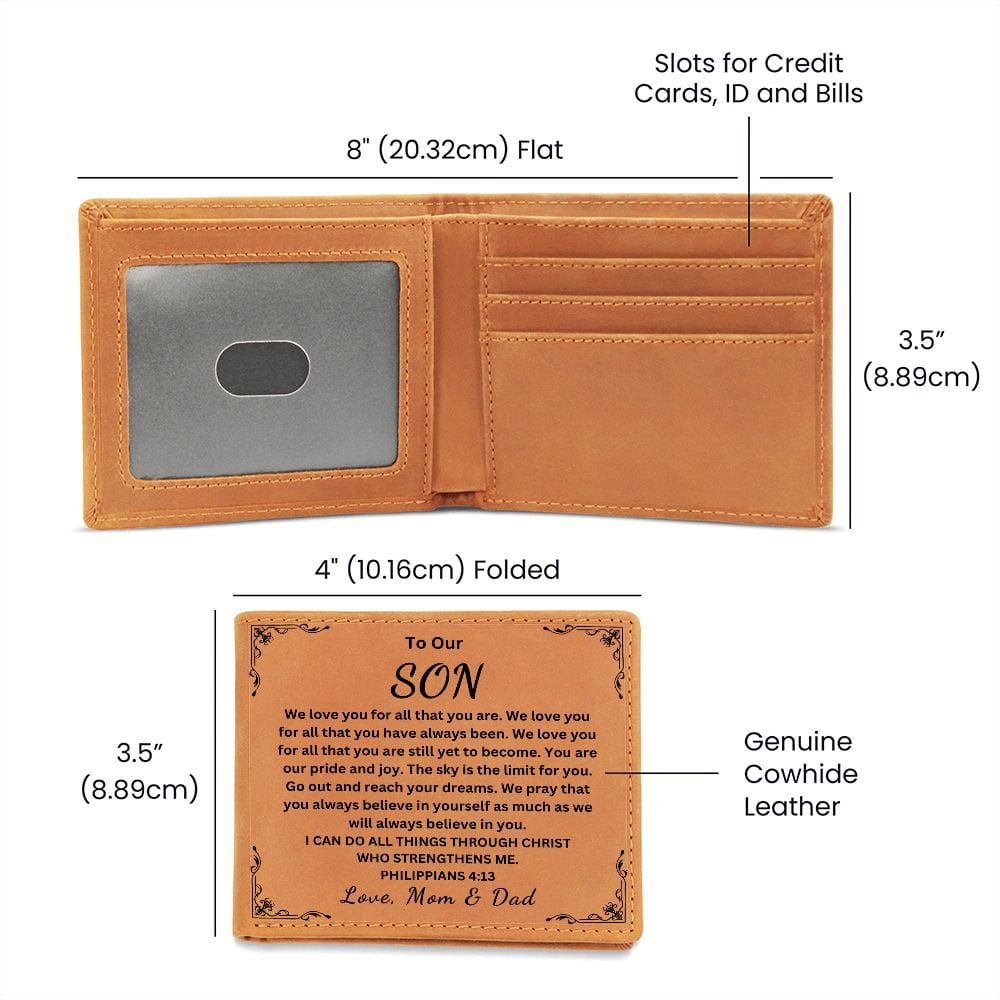 To Our Son " We Love You For All That You Are" Love Mom & Dad |  Men's Leather Wallet