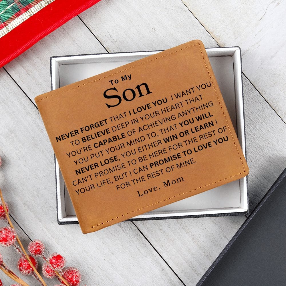 To My Son ' Never Forget That I Love You" Love Mom |  Men's Leather Wallet