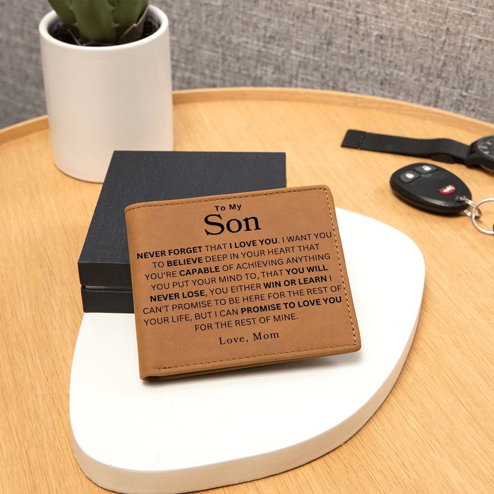 To My Son ' Never Forget That I Love You" Love Mom |  Men's Leather Wallet