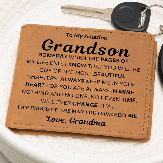 To My Amazing Grandson Love, Grandma Men's Leather Wallet