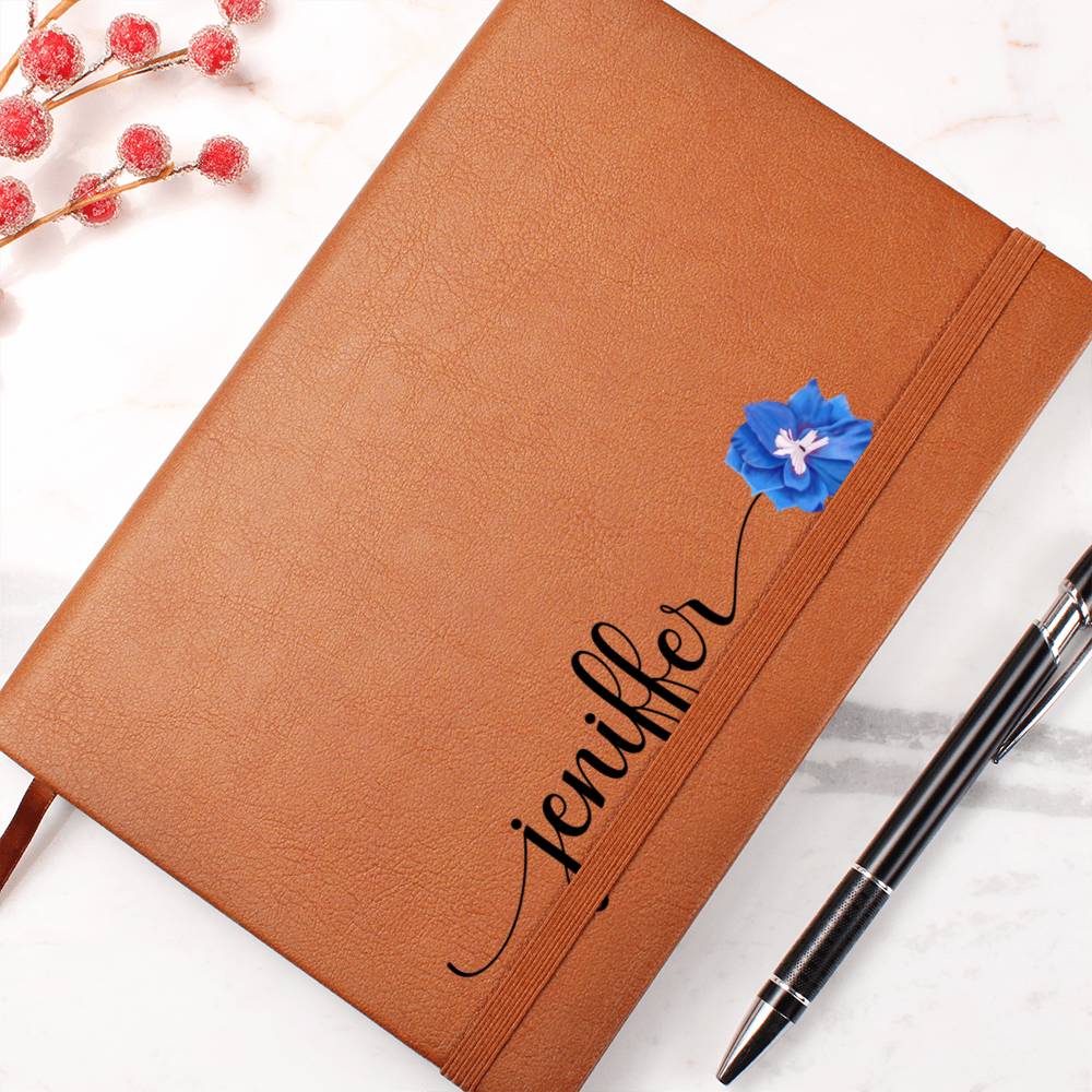 Birth Month Flower with Name Vegan Leather Journal