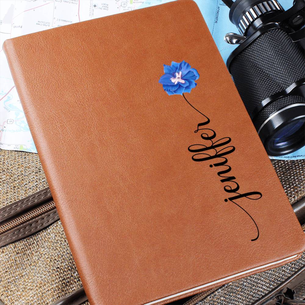 Birth Month Flower with Name Vegan Leather Journal