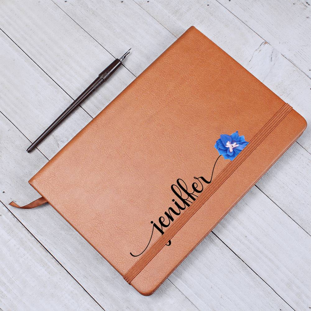 Birth Month Flower with Name Vegan Leather Journal