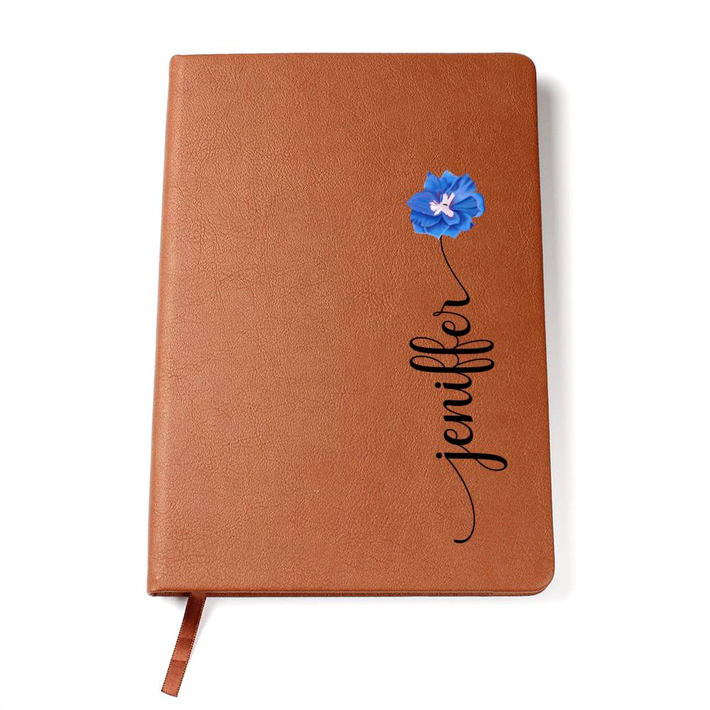 Birth Month Flower with Name Vegan Leather Journal