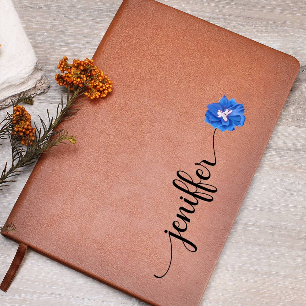 Birth Month Flower with Name Vegan Leather Journal