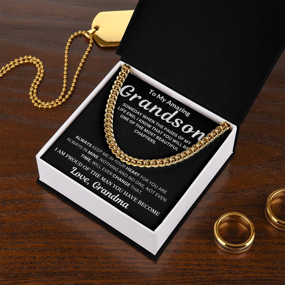 To My Grandson " Someday When The Pages Of My Life End"  Love , Grandma | Cuban Link Chain