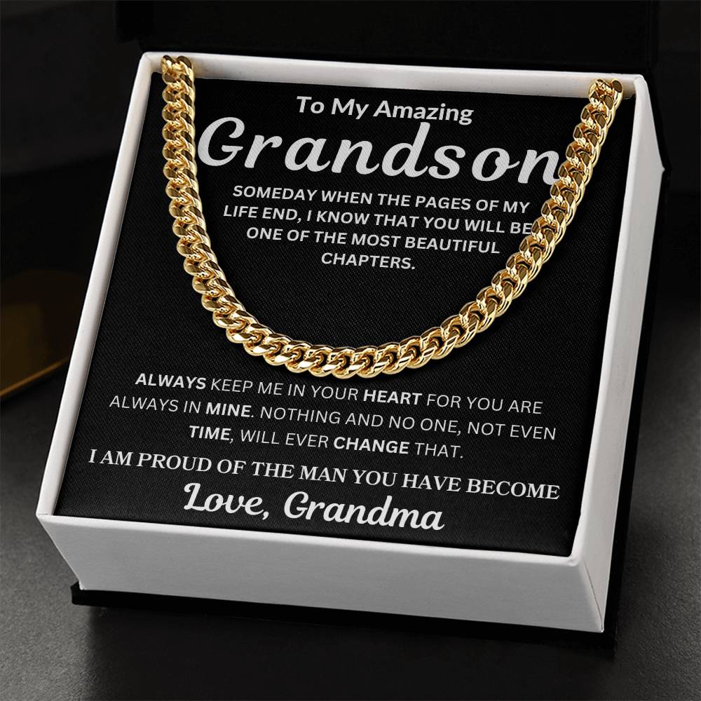 To My Grandson " Someday When The Pages Of My Life End"  Love , Grandma | Cuban Link Chain