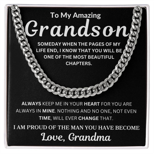 To My Grandson " Someday When The Pages Of My Life End"  Love , Grandma | Cuban Link Chain