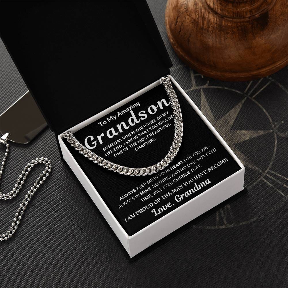 To My Grandson " Someday When The Pages Of My Life End"  Love , Grandma | Cuban Link Chain