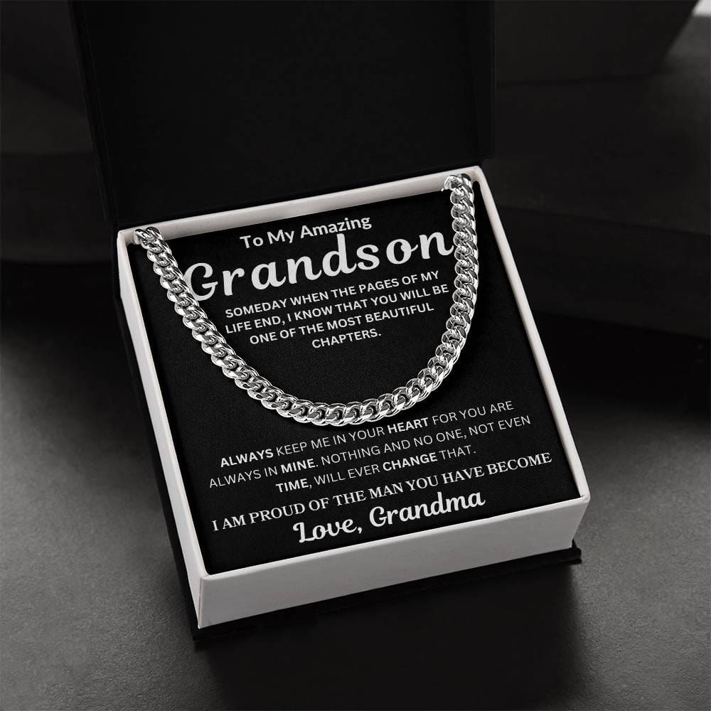 To My Grandson " Someday When The Pages Of My Life End"  Love , Grandma | Cuban Link Chain