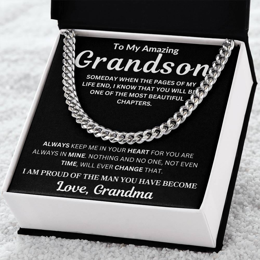 To My Grandson " Someday When The Pages Of My Life End"  Love , Grandma | Cuban Link Chain