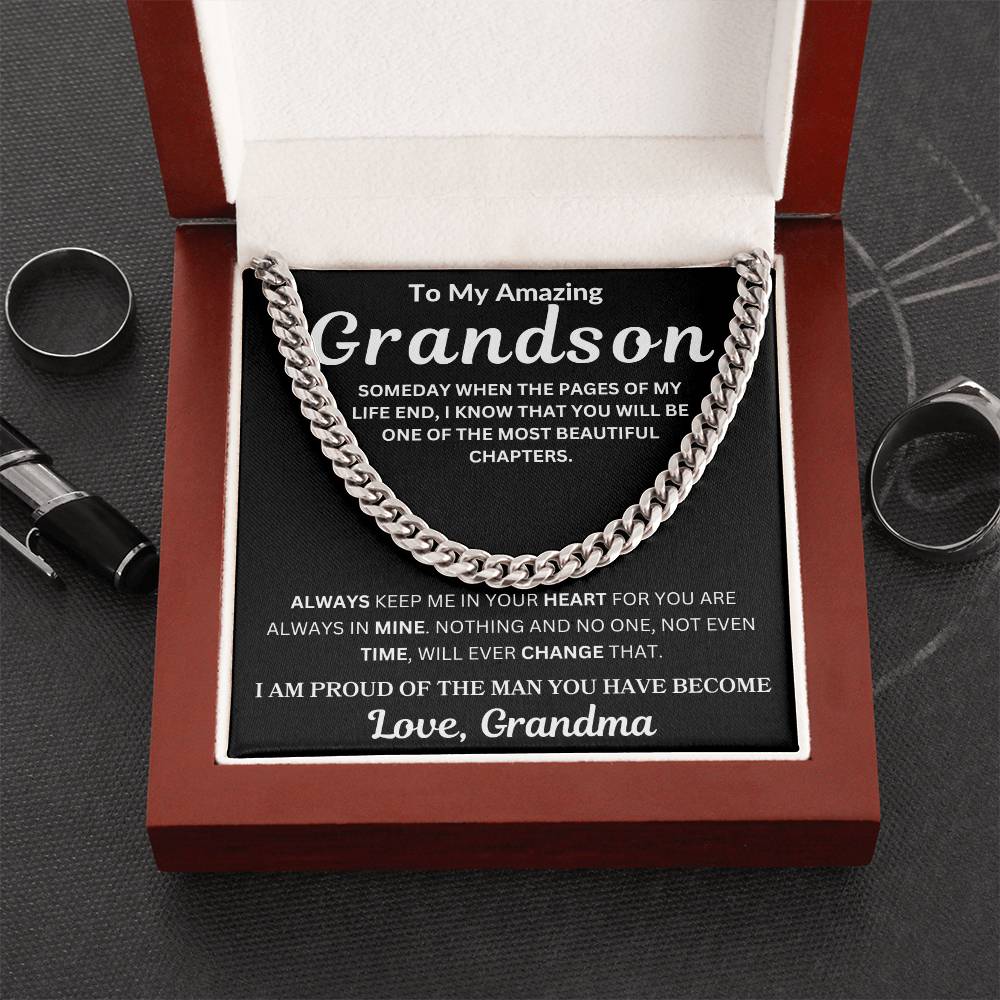 To My Grandson " Someday When The Pages Of My Life End"  Love , Grandma | Cuban Link Chain