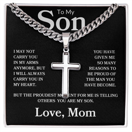 To My Son Love Mom Cuban Chain With Engraved Cross