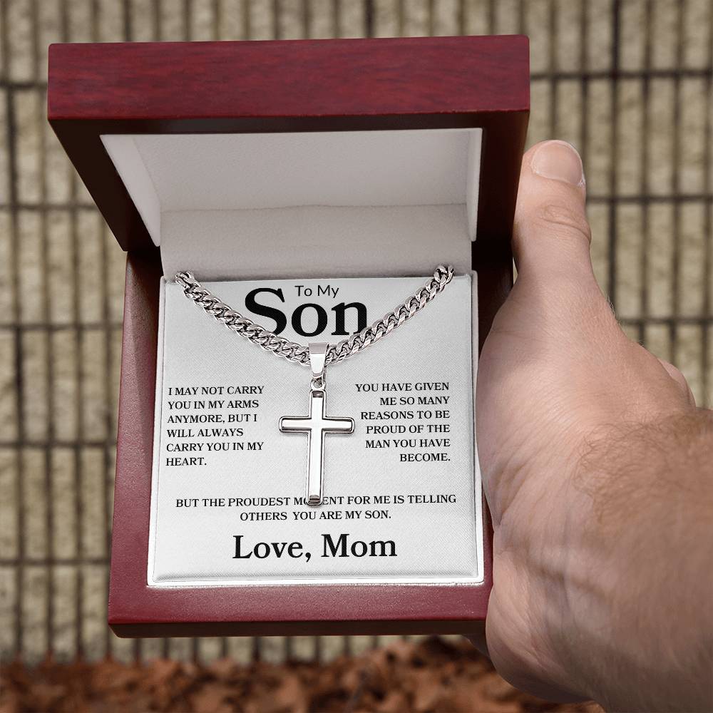 To My Son Love Mom Cuban Chain With Engraved Cross