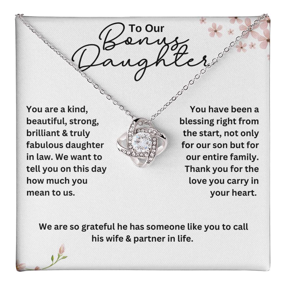 To Our Bonus Daughter Love Knot Necklace