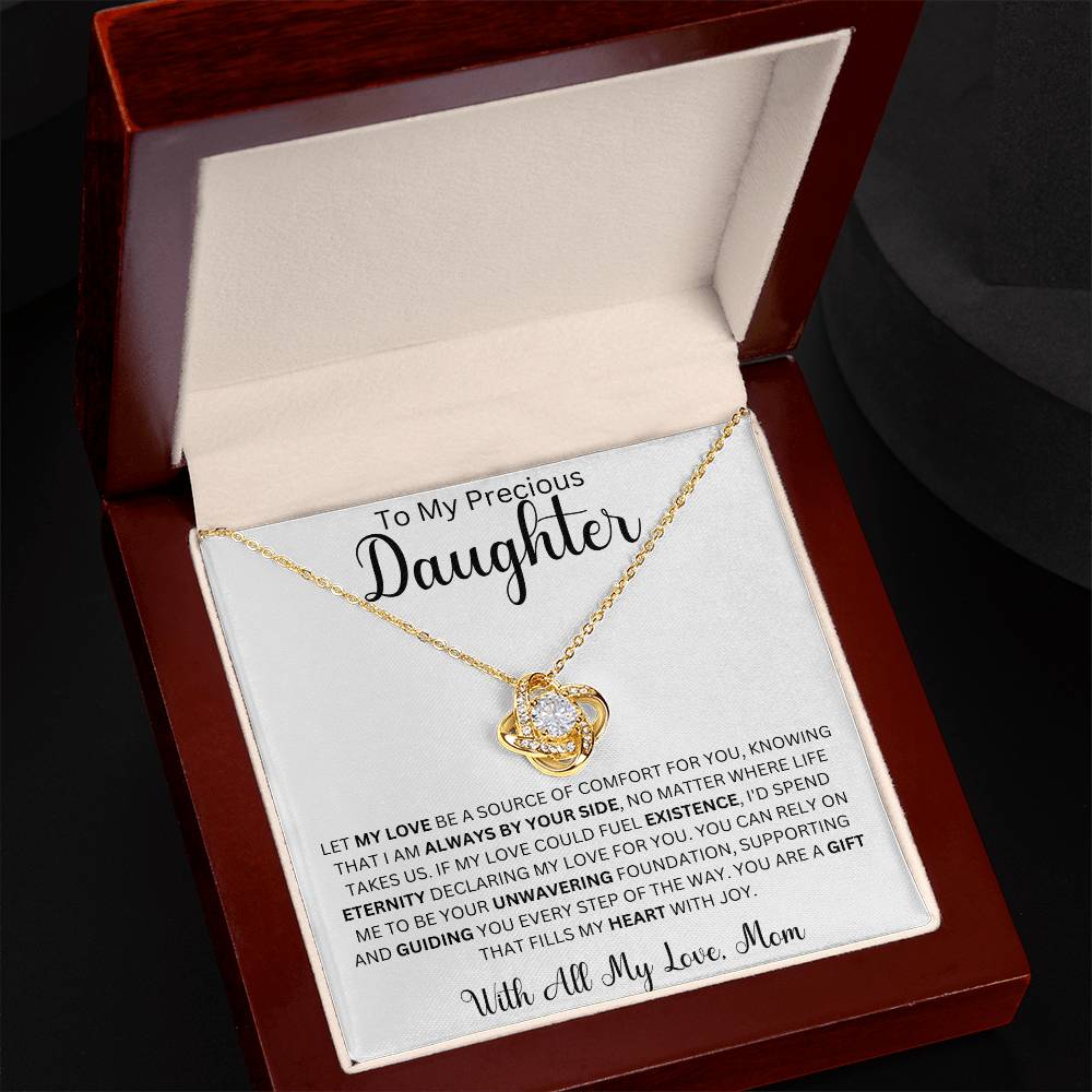 To My Precious Daughter " Let My Love Be Your Source Of Comfort" Love Mom |  Love Knot Necklace