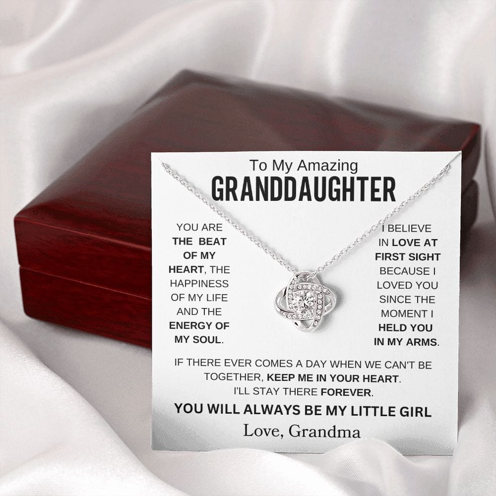 [ ALMOST SOLD OUT] To My Amazing Granddaughter " You Are The Beat Of My Heart " Love Grandma Love Knot Necklace