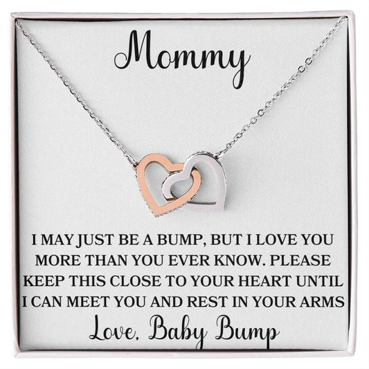 Mommy Love, Baby Bump Interlocking Hearts Necklace