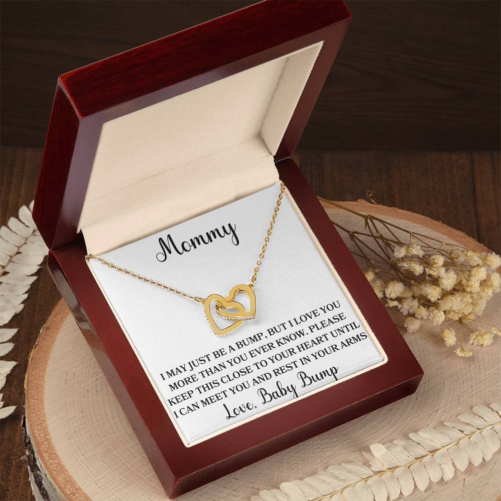 Mommy Love, Baby Bump Interlocking Hearts Necklace