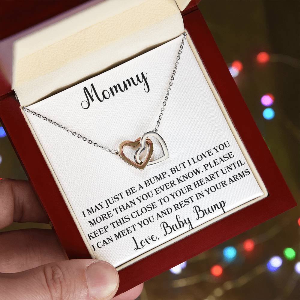 Mommy Love, Baby Bump Interlocking Hearts Necklace