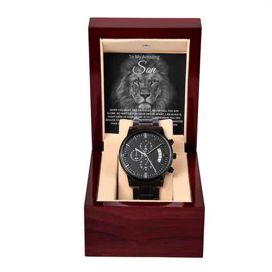 my-son-watch Black Chronograph Watch | Message Card