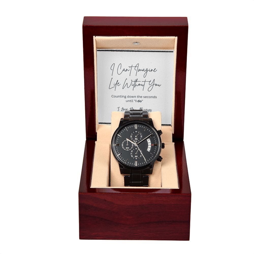 Gift For Groom on Wedding Day | Black Chronograph Watch | Message Card