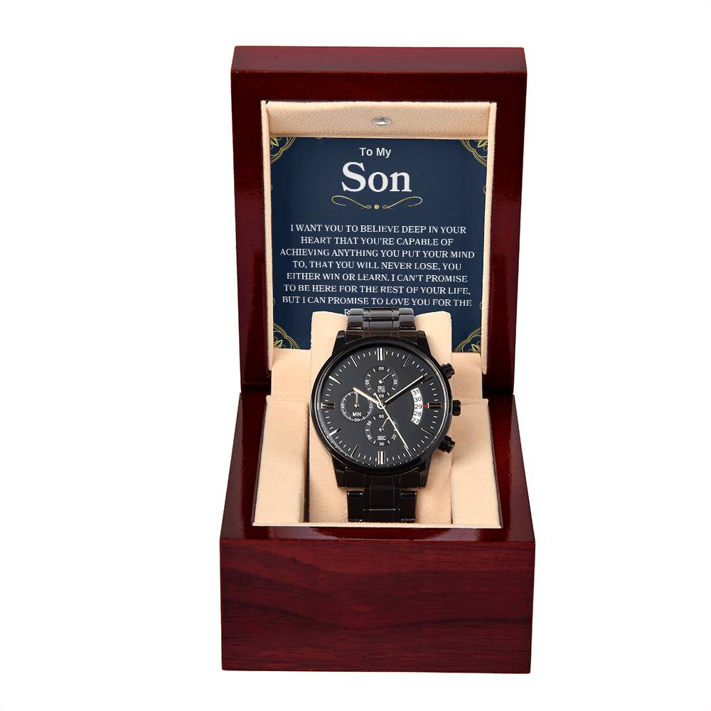 my-son-watch Black Chronograph Watch | Message Card