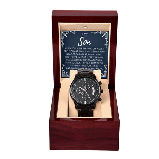 TO MY SON WATCH Black Chronograph Watch | Message Card