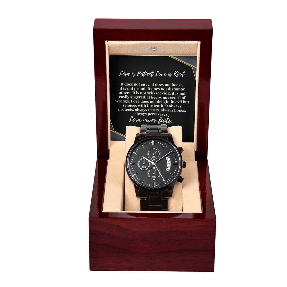 Gift For Groom On Wedding Day | From Bride |  Black Chronograph Watch | Message Card