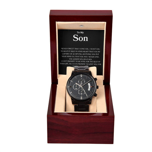 TO MY SON WATCH Black Chronograph Watch | Message Card