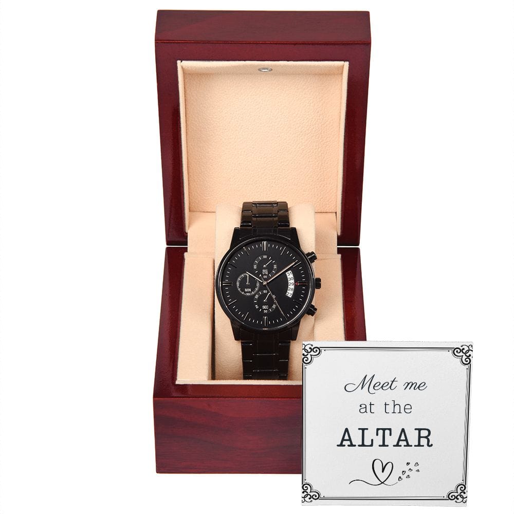 Gift For Groom On Wedding Day | From Bride | Black Chronograph Watch | Message Card