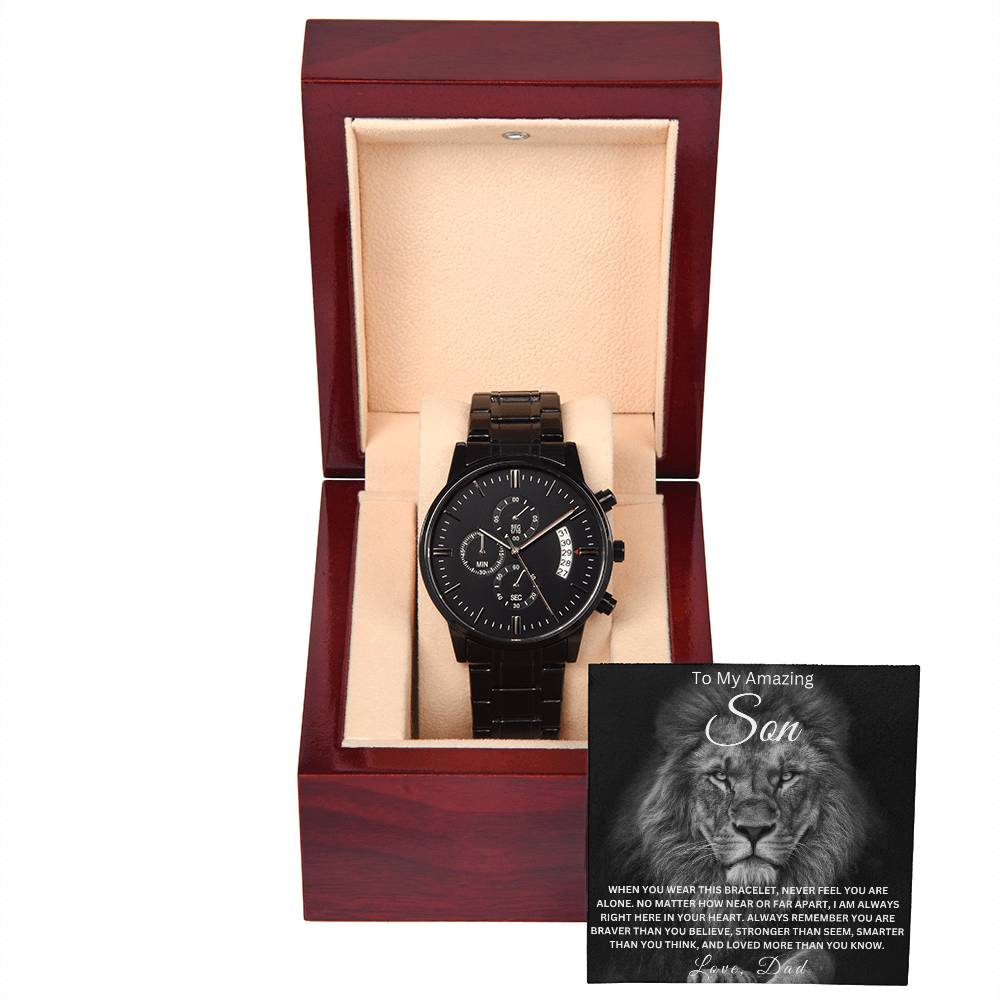 my-son-watch Black Chronograph Watch | Message Card