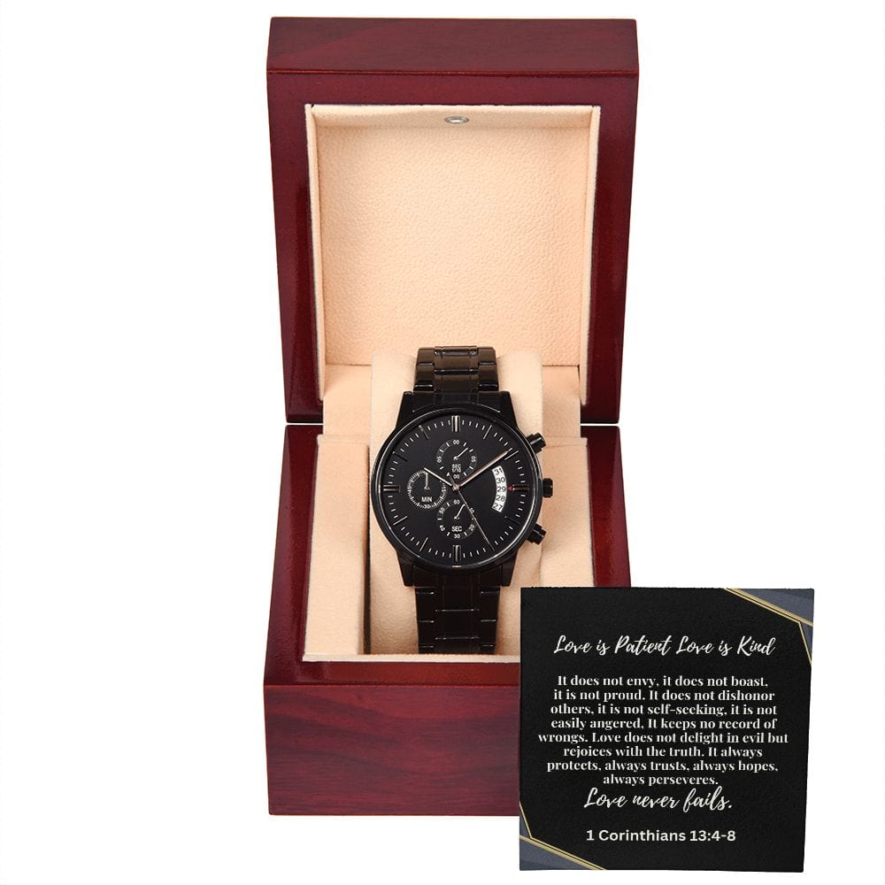 Gift For Groom On Wedding Day | From Bride |  Black Chronograph Watch | Message Card