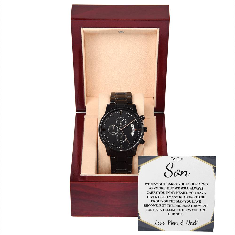 my-son-watch Black Chronograph Watch | Message Card