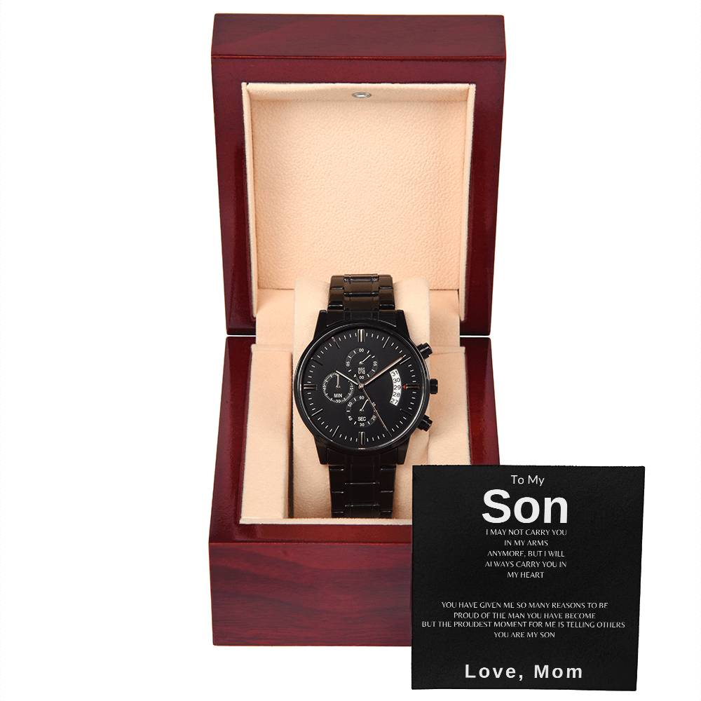 my-son-watch Black Chronograph Watch | Message Card