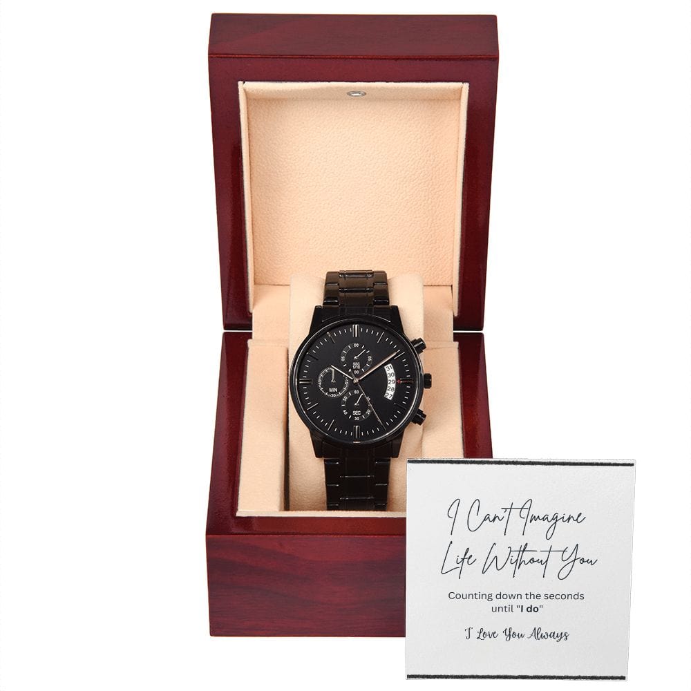 Gift For Groom on Wedding Day | Black Chronograph Watch | Message Card