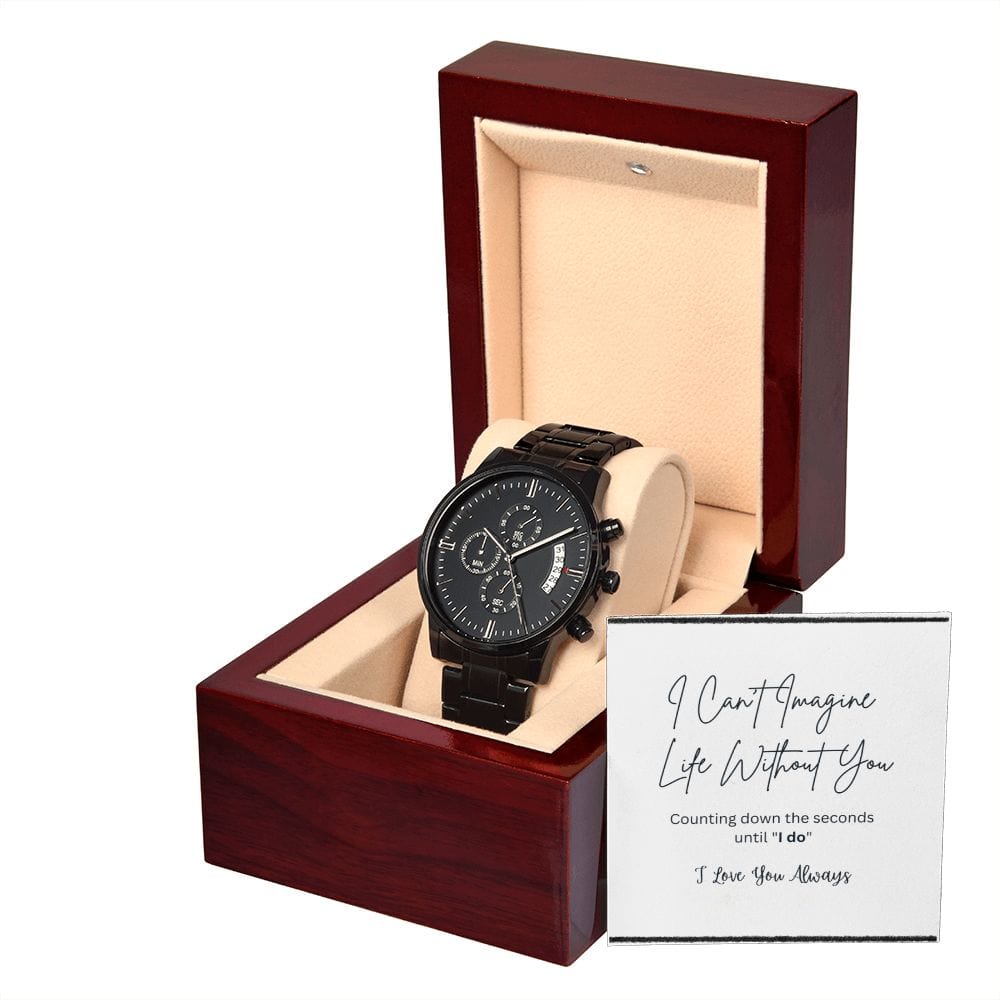 Gift For Groom on Wedding Day | Black Chronograph Watch | Message Card