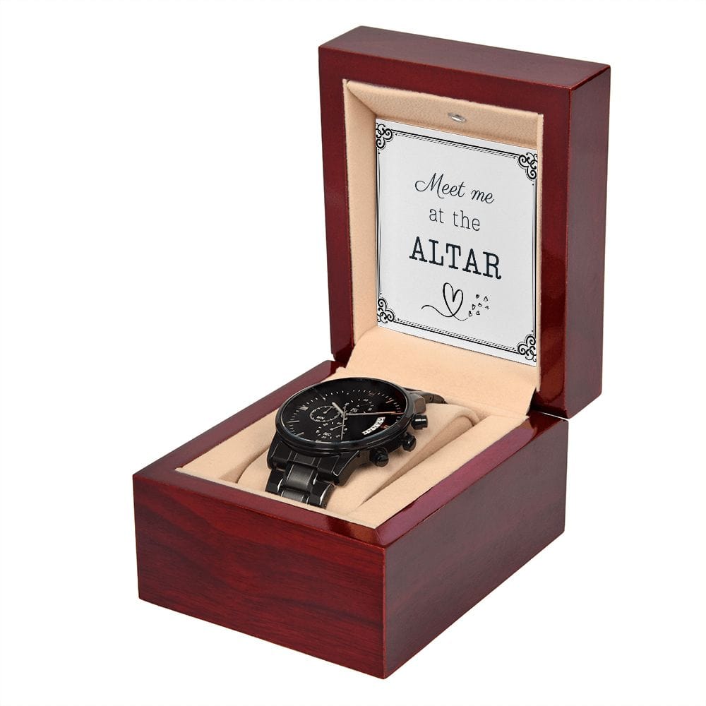 Gift For Groom On Wedding Day | From Bride | Black Chronograph Watch | Message Card