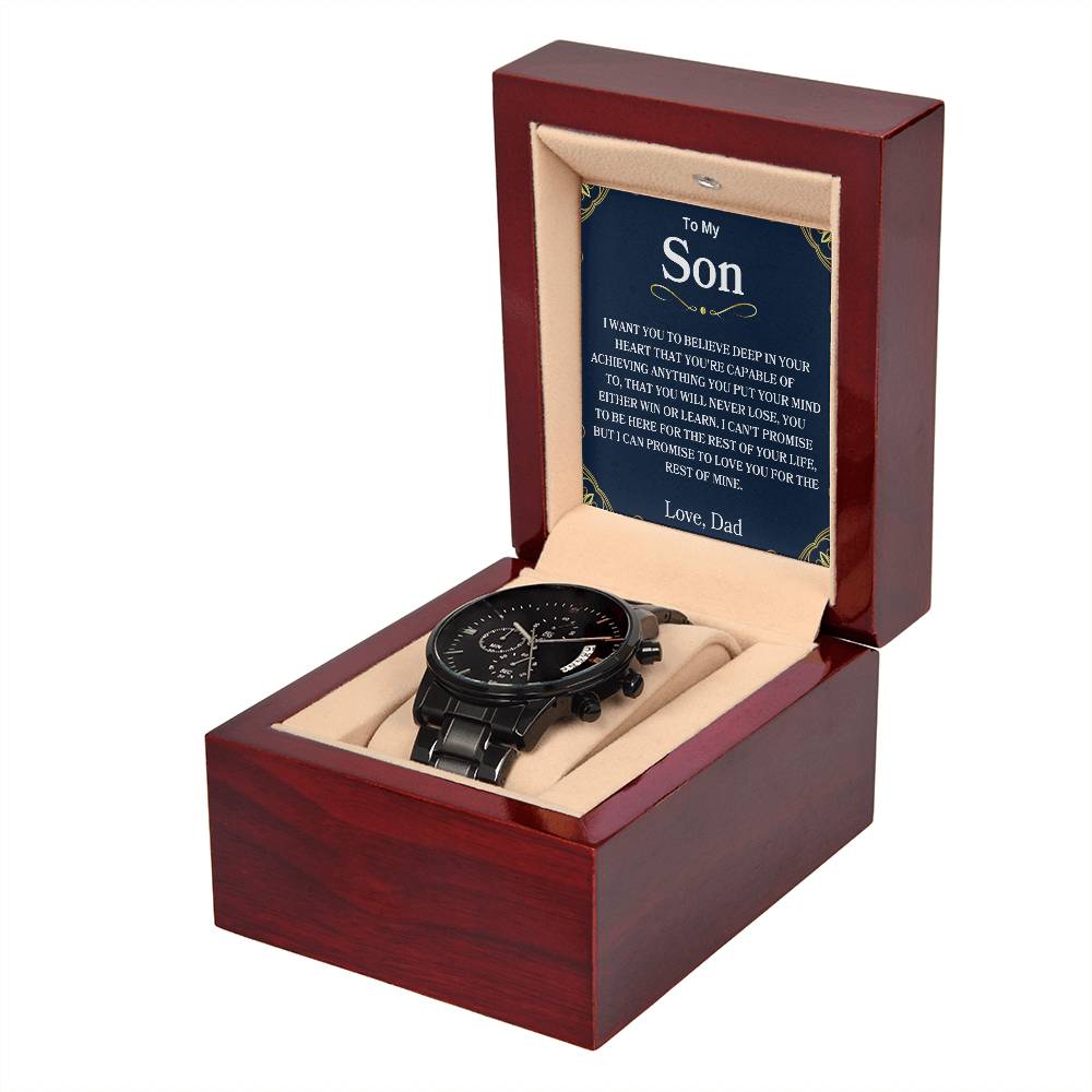 my-son-watch Black Chronograph Watch | Message Card