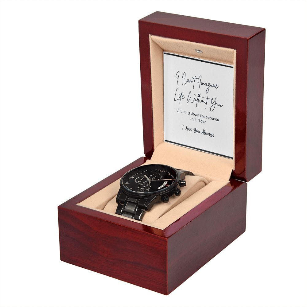 Gift For Groom on Wedding Day | Black Chronograph Watch | Message Card