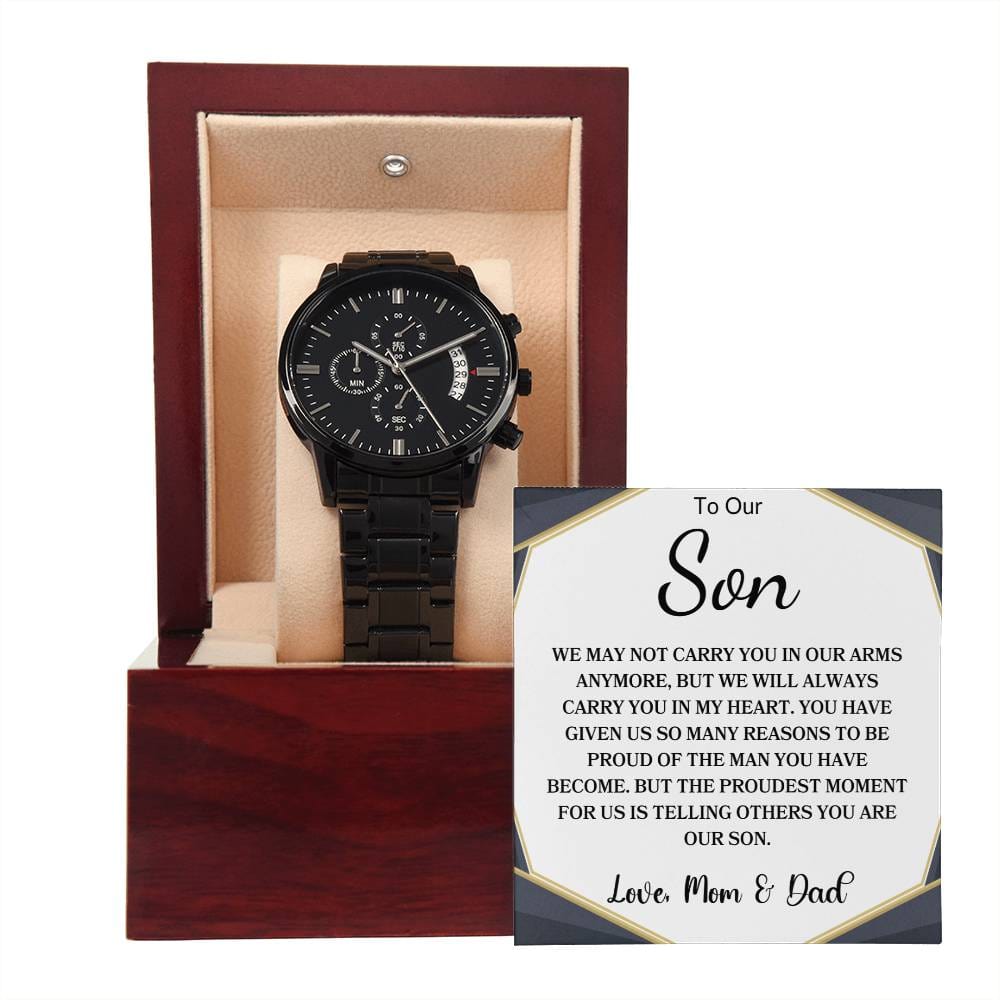 my-son-watch Black Chronograph Watch | Message Card