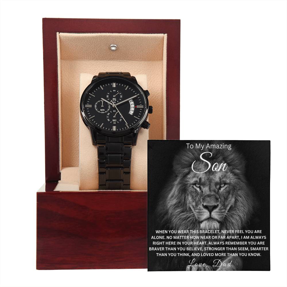 my-son-watch Black Chronograph Watch | Message Card