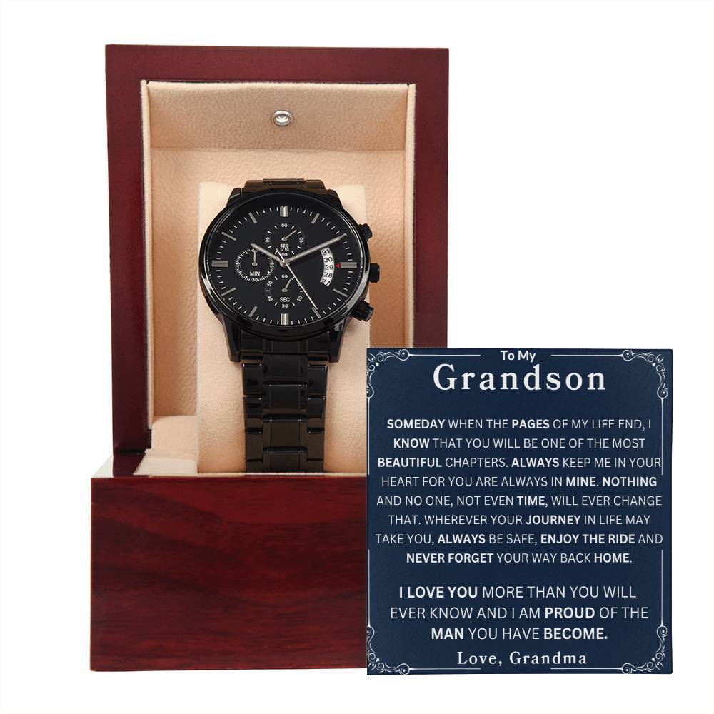 my-son-watch Black Chronograph Watch | Message Card